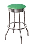 Bar Stool 24" Tall Chrome Finish Retro Style Backless Stool with an Green Glitter Vinyl Covered Swivel Seat Cushion
