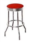 Bar Stool 24" Tall Chrome Finish Retro Style Backless Stool with a Red Glitter Vinyl Covered Swivel Seat Cushion