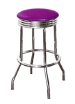 Bar Stool 29" Tall Chrome Finish Retro Style Backless Stool with a Purple Glitter Vinyl Covered Swivel Seat Cushion