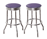 Bar Stools 24" Tall Set of 2 Chrome Retro Style Backless Stools with Lavender Glitter Vinyl Covered Swivel Seat Cushions