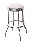 Bar Stools Set of 3 - 29" Tall Chrome Finish Retro Style Backless Stool with an White Glitter Vinyl Covered Swivel Seat Cushion
