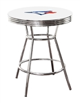 MLB White and Chrome 42" Tall Toronto Blue Jays Team Logo Themed Bar Pub Table with a Glass Top Option
