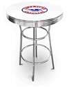 New Vintage Gasoline Themed 42" Tall Chrome Metal Bar Table with White Table Top Featuring American Gasoline Logo Theme!