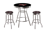 Tampa Bay Buccaneers Black Pub/Bar Table 3 Pc Set NFL Team Logo Decal and 2-29" Swivel Seat Team Logo Fabric Covered Cushions