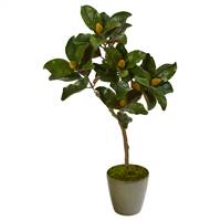 41” Magnolia Leaf Artificial Tree in Olive Green Planter