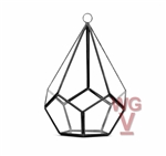 Geometric Glass Terrarium, Undecahedron Tear drop, Black Frame - Width: 5.5", Height: 8"