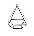 Geometric Glass Terrarium, Nonahedron Raised Pyramid Shape, Black Frame - Width: 6", Height: 8"
