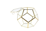 Geometric Glass Terrarium, Dodecahedron, Gold Frame, One of the Facet Opens - Width: 9", Height: 7.5"