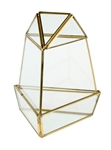 Geometric Glass Terrarium, Short Triangular Oblisk, Gold Frame - Width Approx: 4", Height: 6"