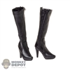 Boots: Flagset Female Black Leather-Like Boots w/Pegs