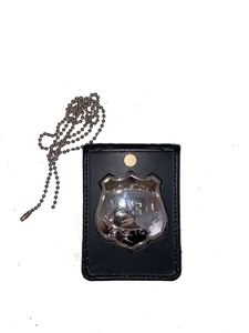 Strong Leather Badge and ID Holder With Chain