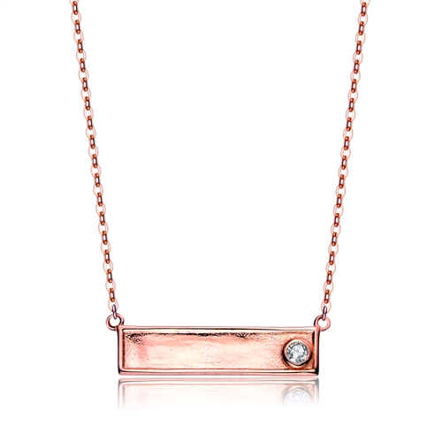 Diamond Essence Necklace With Round Brilliant Stone in Rose Plated Sterling Silver.
