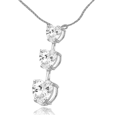 Diamond Essence Heart cut stones, in graduating size, 1-1/2" long pendant. 3.5 cts.t.w. in Platinum Plated Sterling Silver. (Silver Chain included).