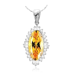 Marquise Cut Citrine stone in Platinum Plated Silver pendant