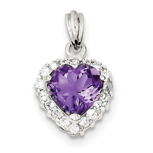 Platinum Plated Sterling Silver Diamond Essence Pendant With Amethyst Essence Heart In Center Surrounded By Round Brilliant Melee, 3.50 Cts.T.W.