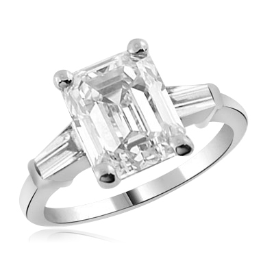 Emerald-cut with baguettes ring in sterling silver