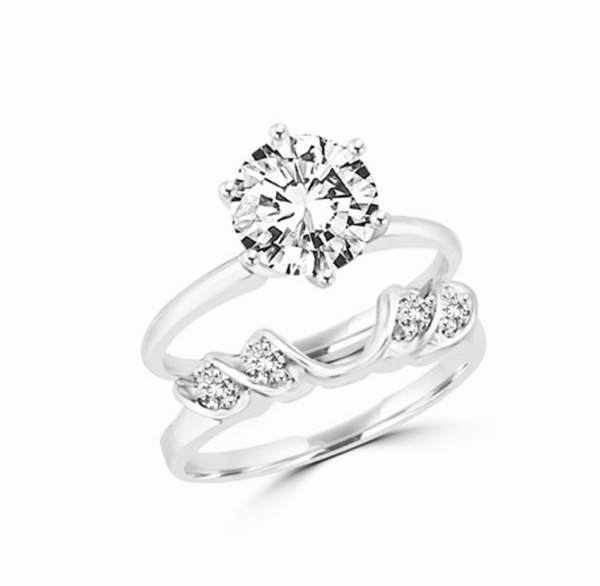 Platinum Plated Sterling Silver swanky ring  wrap with round jewels. 0.16 cts. tw. This item does not include solitaire ring.