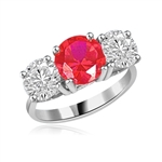 ruby round stones in silver ring