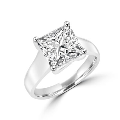 Platinum Plated Sterling Silver ring of Diamond Essence 3.5 carat princess-cut stone. This solitaire ring makes you feel like a millionaire.