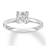 Platinum plated sterling silver ring with cushion cut  stone