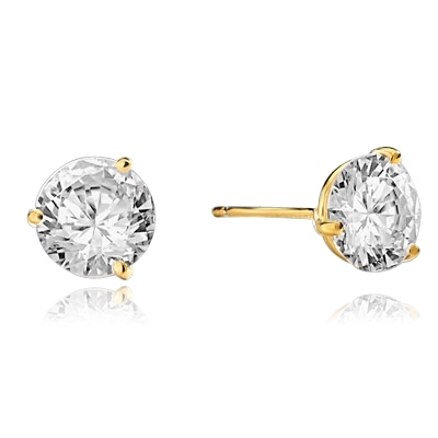 Pair of Studs in three prongs Martini Setting, Round Diamond Essence in each stud. 6.0 Cts T.W. set in14K Gold Vermeil.