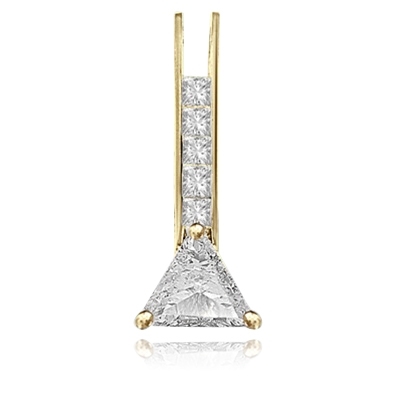 Diamond Essence princess cut melee set between two bars and two carat Trilliant cut Diamond Essence at the bottom makes a elegant pendant for daily wear. 3 cts.t.w. in Gold Vermeil.