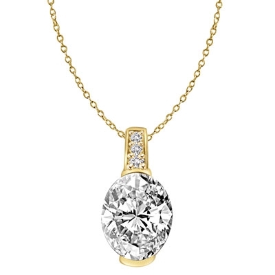 Diamond Essence masterpiece of 3.0 ct. oval-cut stone set in Gold Vermeil, crowned with sparkling round stones. Chain not included.