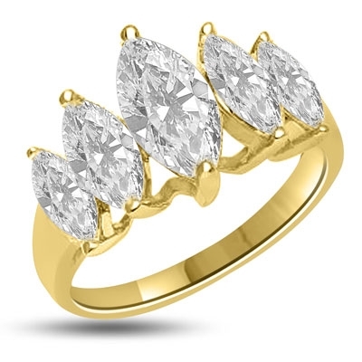 Diamond Essence Ring with 5 graduating Marquise Essence, appx. 2.5 Cts. T.W. set in 14K Gold Vermeil.
