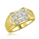Man's Ring 1.0 Diamond Essence Radiant Sqaure Center Stones and 0.70 Carat Princess Stones in around them set in Gold Vermeil.