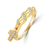 Appealing and Unusual Band with a dangling Cross and softly glowing Diamond Essence pieces, 0.25 Cts.t.w. in Gold Vermeil.