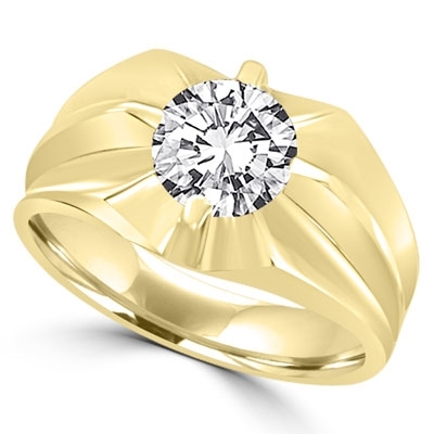 14K Gold Vermeil man's ring with a 2.0 cts.t.w. round cut Diamond Essence masterpiece. Enhances his appealing nonchalant attitude.