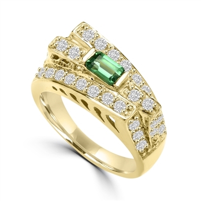 Diamond Essence Designer Ring In Unusual Artistic Design With 0.25 Ct. Emerald Baguettes And Round Melee, 1.75 Cts T.W. IN 14K Gold Vermeil.