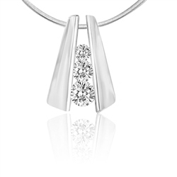 round stones stack in 2 14K Solid White Gold bars pendant