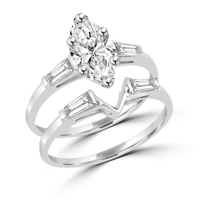 1.25ct marquise cut diamond silver wedding set
