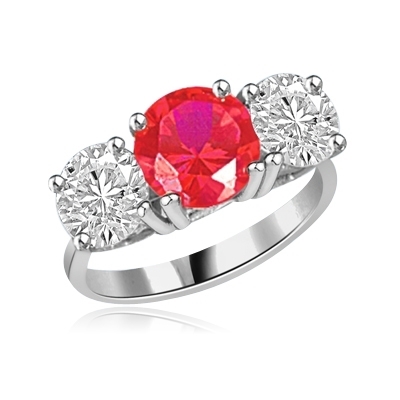 ruby round stones in white gold ring