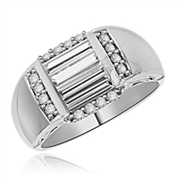Diamond Essence Designer Ring with Three Baguettes in Center and Melee on all four sides set in 14K White Gold, 1.50Cts.T.W.