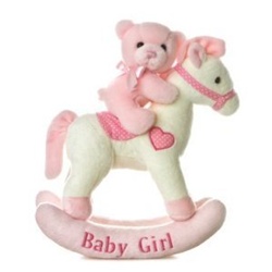Musical Plush Pink Rocking Horse With Teddy Bear By Ebba