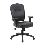 Boss Black Leather Task Chair with Adjustable Arm