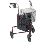 Deluxe 3-Wheel Aluminum Rollator with Basket, Tray and Pouch