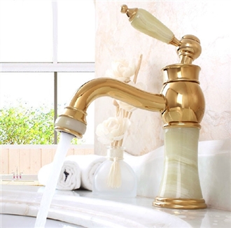 La Rochelle Hotel Luxury Gold-plate basin Faucet Single Jade Handle Centerset Mixer Tap