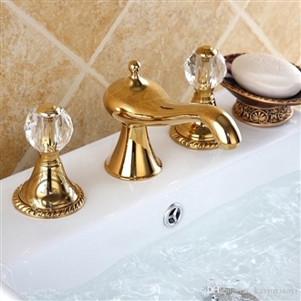 Molino Bathroom widespread Lavatory Sink faucet crystal handles mixer tap Gold clour