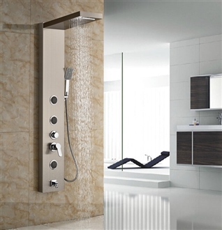 Perroli Luxury Brushed Nickle Shower Panel Set - with Rainfall & Waterfall, Water Spout and Thermostatic Mixer