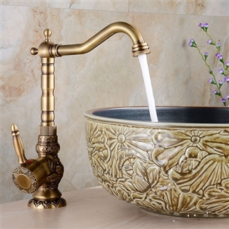 Milo Luxury Antique Bronze Copper Carving Countertop Bathroom Basin/Sink Faucet