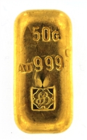P.C. Boschmans 50 Grams Cast 24 Carat Gold Bullion Bar 999.9 Pure Gold