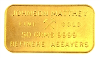 Johnson Matthey 50 Grams 24 Carat Gold Bullion Bar 999.9 Pure Gold