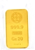 Union Bank of Switzerland 20 Grams Minted 24 Carat Gold Bullion Bar 999.9 Pure Gold