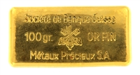 SociÃ©tÃ© de Banque Suisse MÃ©taux PrÃ©cieux S.A 100 Grams 24 Carat Gold Bullion Bar 999.9 Pure Gold