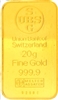 Union Bank of Switzerland (former UBS) 20 Grams Minted 24 Carat Gold Bullion Bar 999.9 Pure Gold