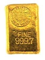 1950 US Assay Office New York 27.43 Ounces Cast 24 Carat Gold Bullion Bar 999.7 Pure Gold