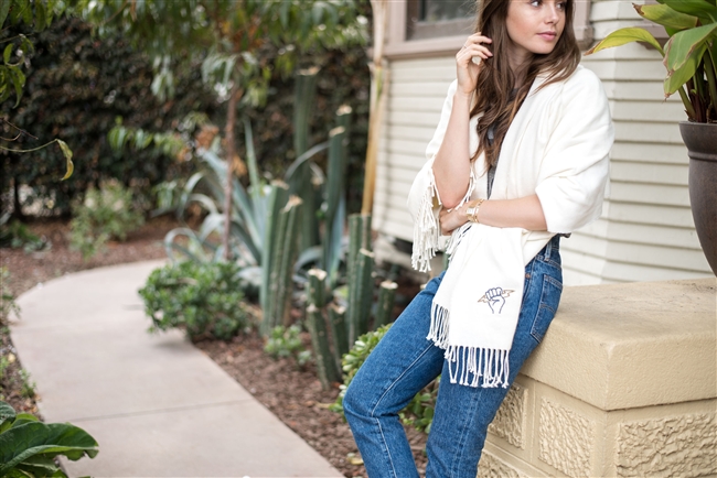 Lily Collins' Gratitude Throw inspired and designed by the Foster Youth of Stepping Forward Los Angeles
